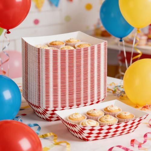 250 Pack 3lb Red White Checkered Paper Food Trays 3lb, 250 Pack Large - Heavy Duty Grease Resistant for Large, alternate view