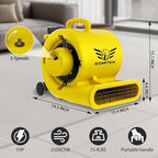 2500-5000 CFM 1HP Air Mover Blower Fan, Floor Blower Dryer, 3 Speeds, 4 Adjustable Angles, Handle Wheelkit, 15Ft, alternate