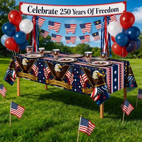 250th Anniversary American Flag Tablecloth for 4th of July Decorations | 250 Anniversary USA Merchandise |, alternate view 2