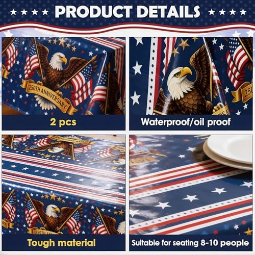 250th Anniversary American Flag Tablecloth for 4th of July Decorations | 250 Anniversary USA Merchandise |, alternate view 5