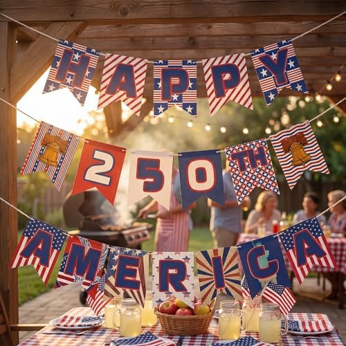 250th Anniversary Decorations - 250 Year USA Anniversary Banner | America 250th Merchandise Outdoor Indoor, alternate view 2