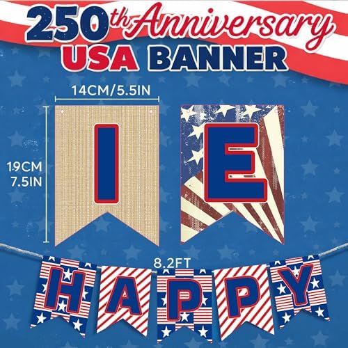 250th Anniversary Decorations - 250 Year USA Anniversary Banner | America 250th Merchandise Outdoor Indoor, alternate view 3