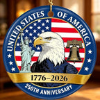 250th Anniversary USA Ornaments for Christmas Decorations, Ceramic Patriotic Keepsake for 4th of July