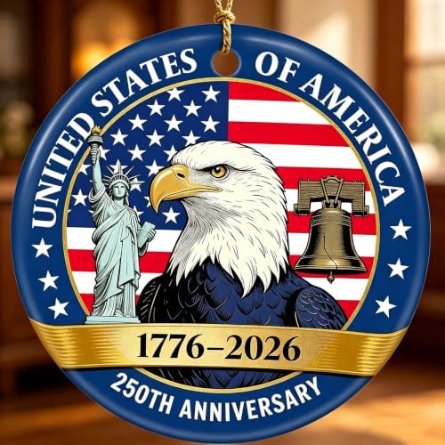 250th Anniversary USA Ornaments for Christmas Decorations, Ceramic Patriotic Keepsake for 4th of July