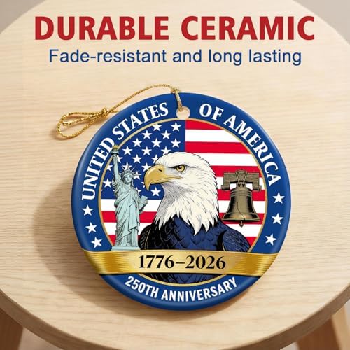 250th Anniversary USA Ornaments for Christmas Decorations, Ceramic Patriotic Keepsake for 4th of July, alternate view 2