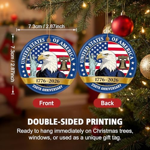 250th Anniversary USA Ornaments for Christmas Decorations, Ceramic Patriotic Keepsake for 4th of July, alternate view 3