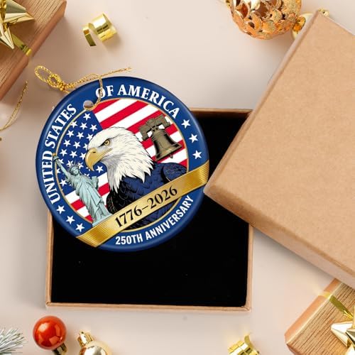 250th Anniversary USA Ornaments for Christmas Decorations, Ceramic Patriotic Keepsake for 4th of July, alternate view 4