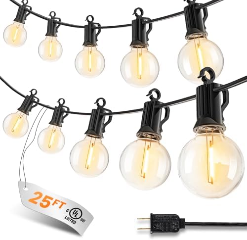 25FT 13 LED Outdoor String Lights, G40 Shatterproof String Lights, IP65 Waterproof Connectable Outside Patio