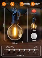 25FT 13 LED Outdoor String Lights, G40 Shatterproof String Lights, IP65 Waterproof Connectable Outside Patio, alternate view