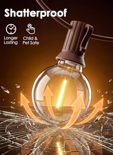 25FT G40 LED Brown Outdoor String Lights with 25 Plastic Shatterproof Bulbs, alternate view 3