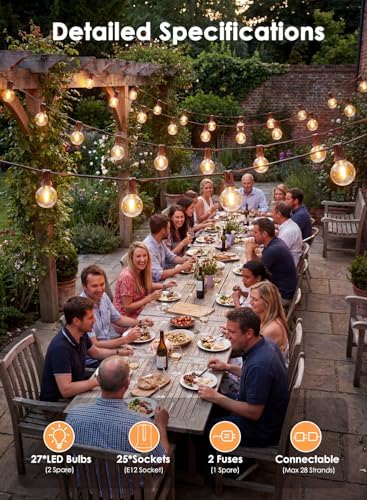 25FT G40 LED Brown Outdoor String Lights with 25 Plastic Shatterproof Bulbs, alternate view 4