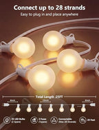 25Ft G40 LED Frosted White String Lights Outdoor with 27 Shatterproof Globe Bulbs Patio Lights White Wire, alternate view 2