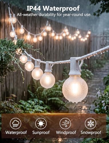 25Ft G40 LED Frosted White String Lights Outdoor with 27 Shatterproof Globe Bulbs Patio Lights White Wire, alternate view 3