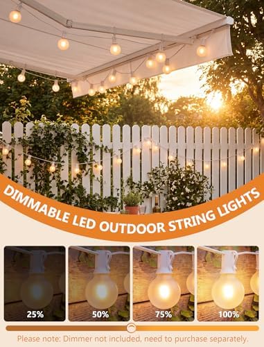 25Ft G40 LED Frosted White String Lights Outdoor with 27 Shatterproof Globe Bulbs Patio Lights White Wire, alternate view 4
