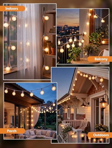 25Ft G40 LED Frosted White String Lights Outdoor with 27 Shatterproof Globe Bulbs Patio Lights White Wire, alternate view 6