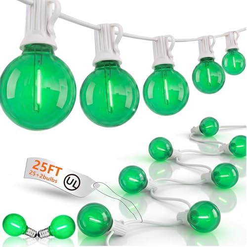 25FT G40 LED Green String Lights Outdoor with 27 Shatterproof Globe Bulbs