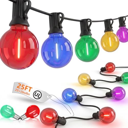 25FT G40 LED Multicolor Christmas String Lights Outdoor, 25 Globe Bulbs
