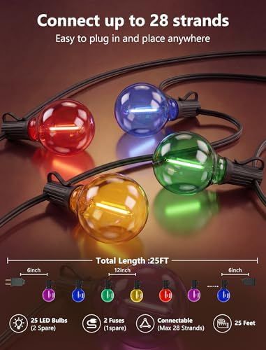 25FT G40 LED Multicolor Christmas String Lights Outdoor, 25 Globe Bulbs, alternate view 2
