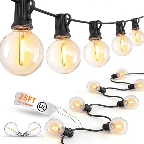 25Ft G40 LED Outdoor String Lights Waterproof with 27 Shatterproof Bulbs