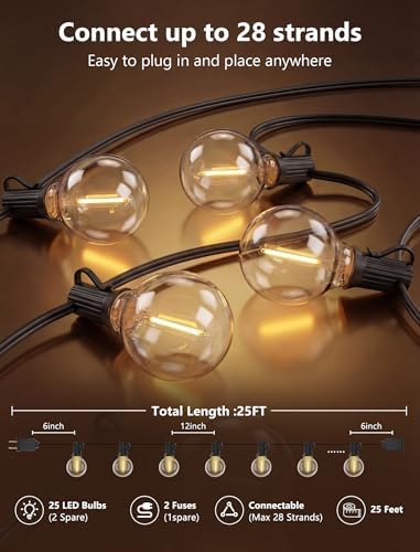 25Ft G40 LED Outdoor String Lights Waterproof with 27 Shatterproof Bulbs, alternate view 2
