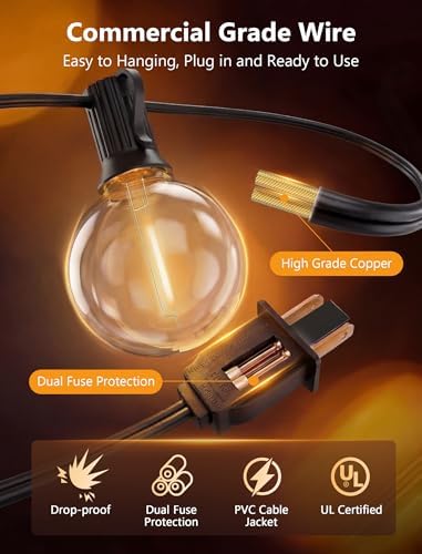 25Ft G40 LED Outdoor String Lights Waterproof with 27 Shatterproof Bulbs, alternate view 6