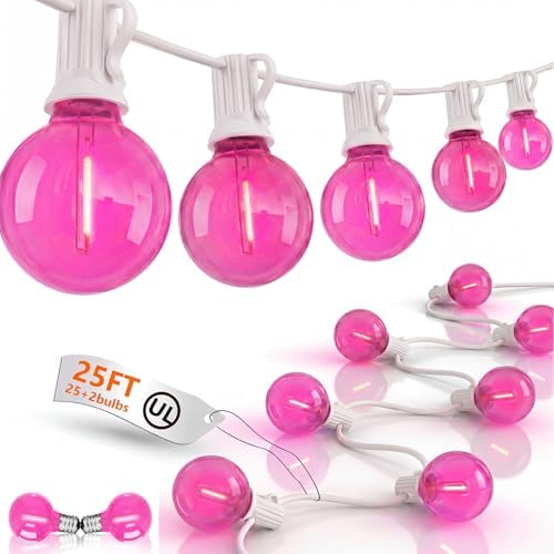 25FT G40 LED Outdoor Valentine's Day String Lights, Pink Valentine's Day Decorations Lights with 27 Shatterproof