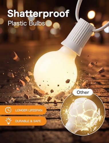 25FT G40 LED Outdoor White String Lights with 27 White Solid Shatterproof Globe Bulbs (2 Spare), Outdoor Hanging, alternate