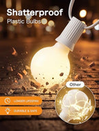 25FT G40 LED Outdoor White String Lights with 27 White Solid Shatterproof Globe Bulbs (2 Spare), Outdoor Hanging, alternate