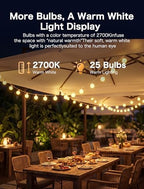 25FT G40 LED Outdoor White String Lights with 27 White Solid Shatterproof Globe Bulbs (2 Spare), Outdoor Hanging, alternate