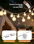 25FT G40 LED Outdoor White String Lights with 27 White Solid Shatterproof Globe Bulbs (2 Spare), Outdoor Hanging, alternate