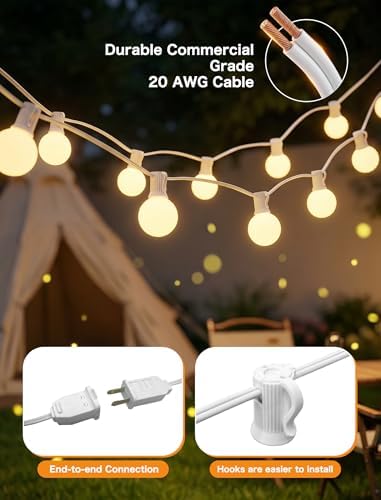 25FT G40 LED Outdoor White String Lights with 27 White Solid Shatterproof Globe Bulbs (2 Spare), Outdoor Hanging, alternate