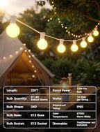 25FT G40 LED Outdoor White String Lights with 27 White Solid Shatterproof Globe Bulbs (2 Spare), Outdoor Hanging, alternate