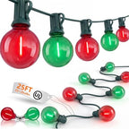25Ft G40 LED Red Green Outdoor String Lights, 27 Shatterproof Globe Bulbs