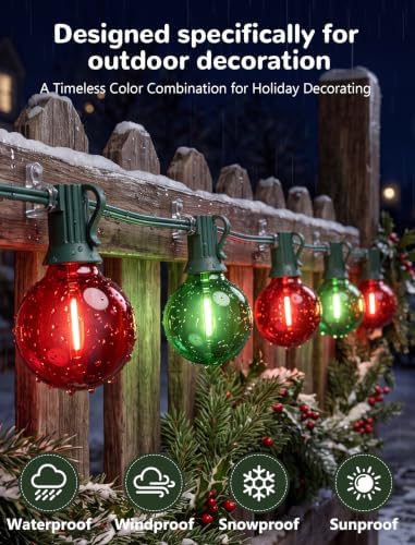 25Ft G40 LED Red Green Outdoor String Lights, 27 Shatterproof Globe Bulbs, alternate view 3