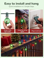25Ft G40 LED Red Green Outdoor String Lights, 27 Shatterproof Globe Bulbs, alternate view 5