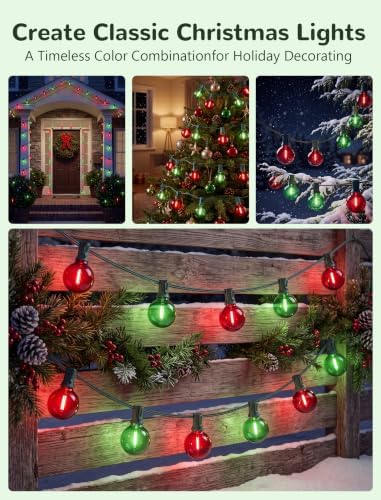 25Ft G40 LED Red Green Outdoor String Lights, 27 Shatterproof Globe Bulbs, alternate view 6