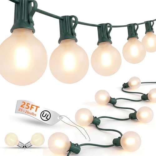 25FT LED G40 Frosted White Outdoor String Lights 27 Shatterproof Globe Bulb