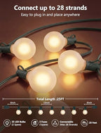 25FT LED G40 Frosted White Outdoor String Lights 27 Shatterproof Globe Bulb, alternate view 2