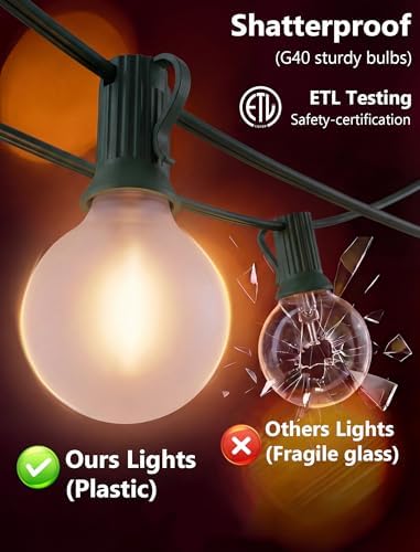 25FT LED G40 Frosted White Outdoor String Lights 27 Shatterproof Globe Bulb, alternate view 6