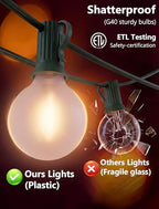 25FT LED G40 Frosted White Outdoor String Lights 27 Shatterproof Globe Bulb, alternate view 6