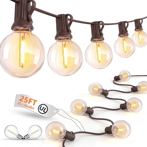 25FT LED G40 Outdoor String Lights with 25 Shatterproof Bulbs, Brown Wire