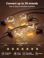 25FT LED G40 Outdoor String Lights with 25 Shatterproof Bulbs, Brown Wire, alternate view 2