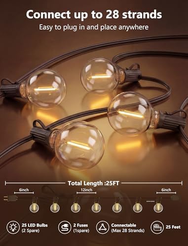 25FT LED G40 Outdoor String Lights with 25 Shatterproof Bulbs, Brown Wire, alternate view 2