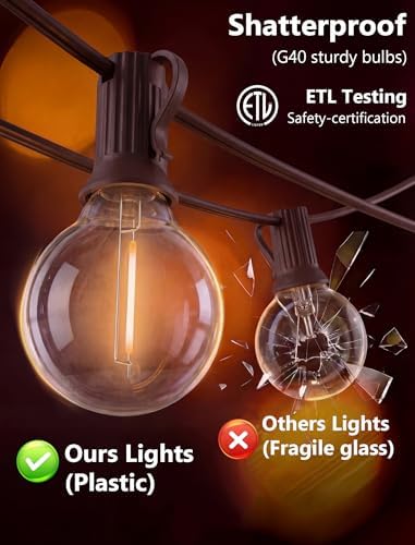 25FT LED G40 Outdoor String Lights with 25 Shatterproof Bulbs, Brown Wire, alternate view 6