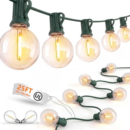 25FT LED Outdoor Christmas String Lights Waterproof, Hanging G40 Globe Patio Lights with 27 LED Shatterproof