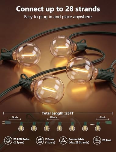 25FT LED Outdoor Christmas String Lights Waterproof, Hanging G40 Globe Patio Lights with 27 LED Shatterproof, alternate view