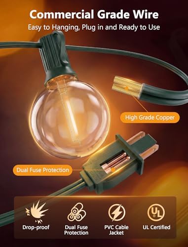 25FT LED Outdoor Christmas String Lights Waterproof, Hanging G40 Globe Patio Lights with 27 LED Shatterproof, alternate view