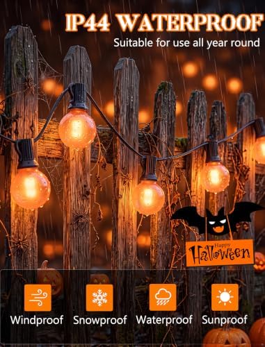25Ft LED Outdoor Halloween Decorations Lights, 25 G40 Orange Globe Bulbs, alternate view 5