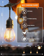 25FT Outdoor String Light 15+2 Bulbs 2W, 120W Dimmer Remote IP65 Waterproof, alternate view 6