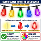 25FT Plug-in String Lights, Fixed 5-Color ST38 Bulbs, Bluetooth & Remote, alternate view 3